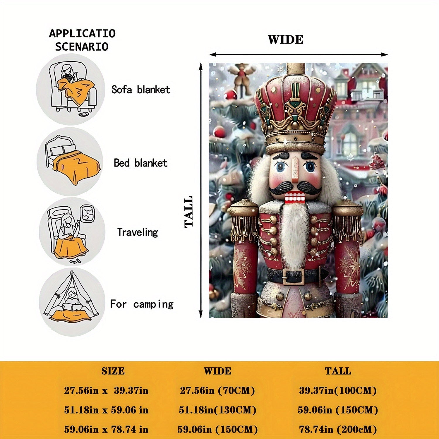 Christmas Nutcracker Throw Blanket Soft Plush Flannel Cozy Home Decor