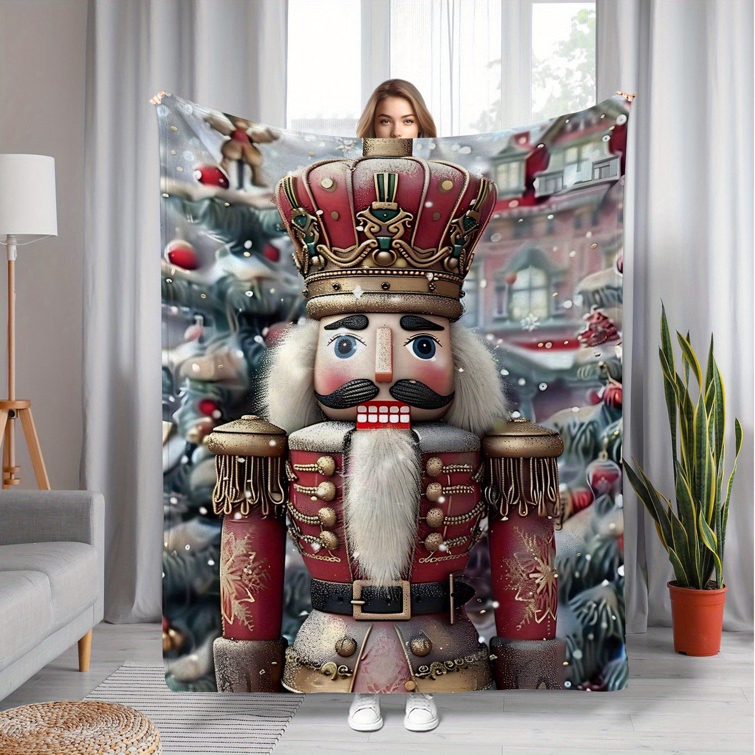 Christmas Nutcracker Throw Blanket Soft Plush Flannel Cozy Home Decor