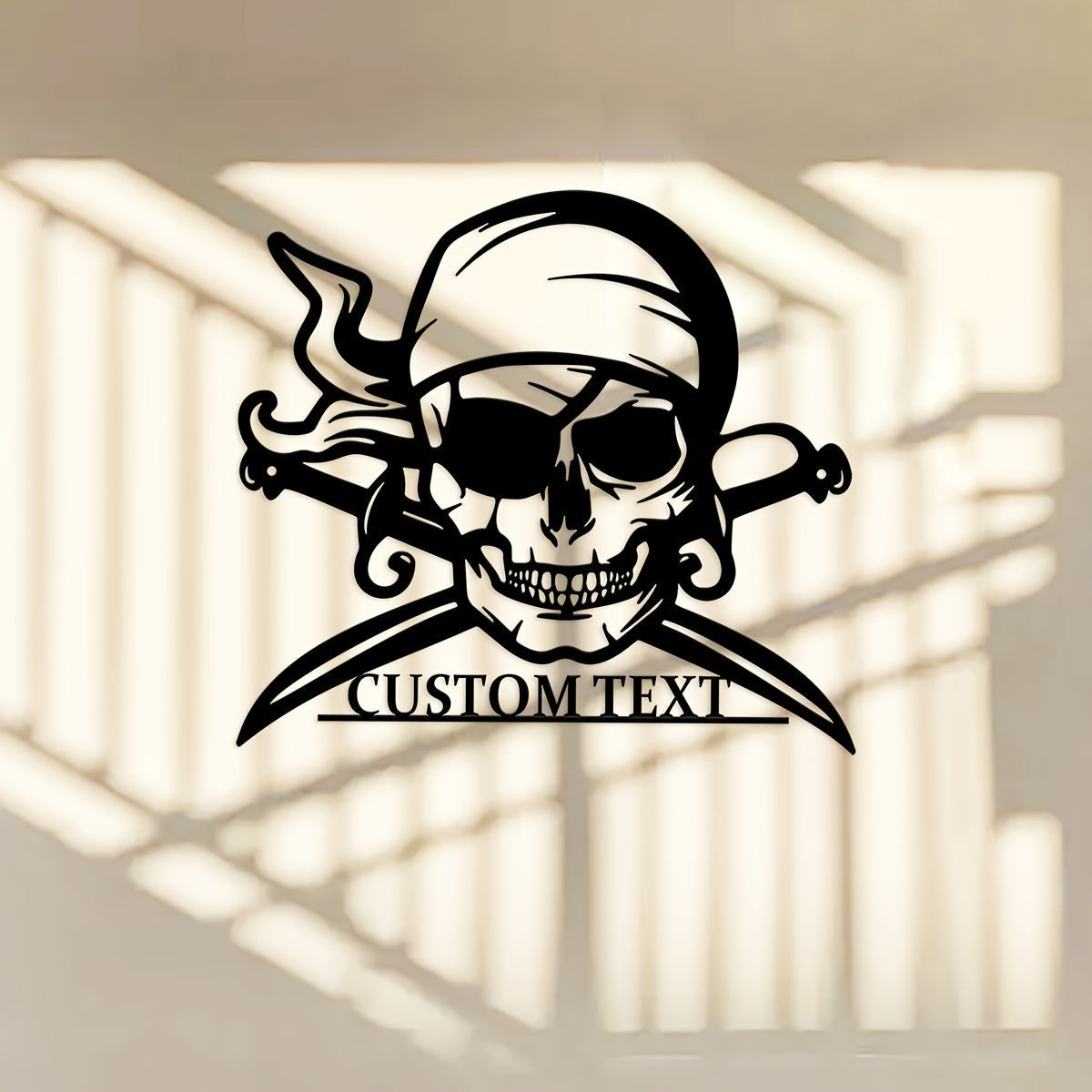 Vintage dengiz dekoratsiyasi - Uy, bolalar xonasi, Halloween yoki eshik osish uchun qora temirdan tayyorlangan maxsus qaroqchi bosh va ankor metall devor san'ati