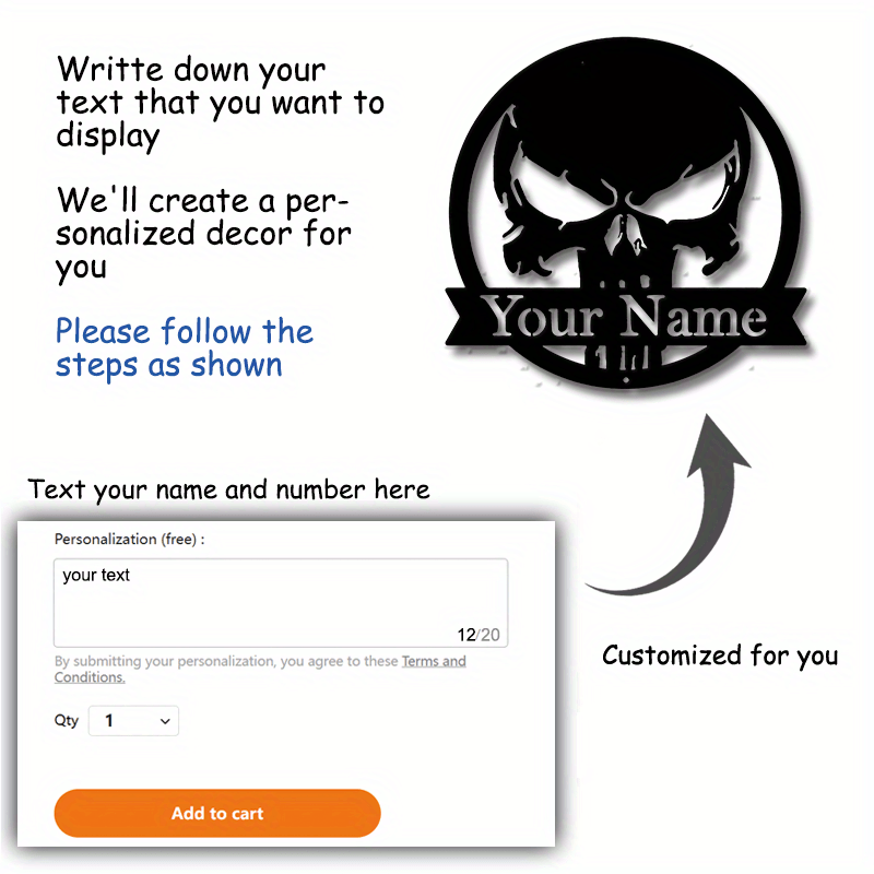 Personalized Skull Metal Wall Sign for Halloween and Day of the Dead Wall Art