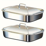 Stainless Steel Baking Pan with Lid, Non-Stick Rectangular Oven Tray for Baking and Roasting
