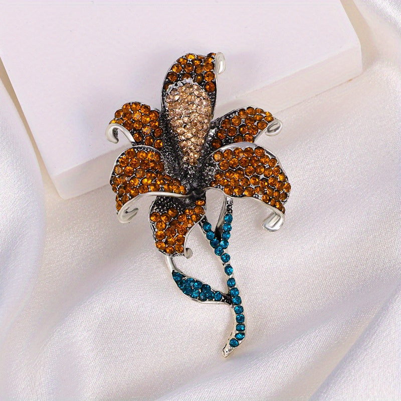 Vintage Lily Flower Rhinestone Brooch Elegant Jewelry for Weddings Formal Wear
