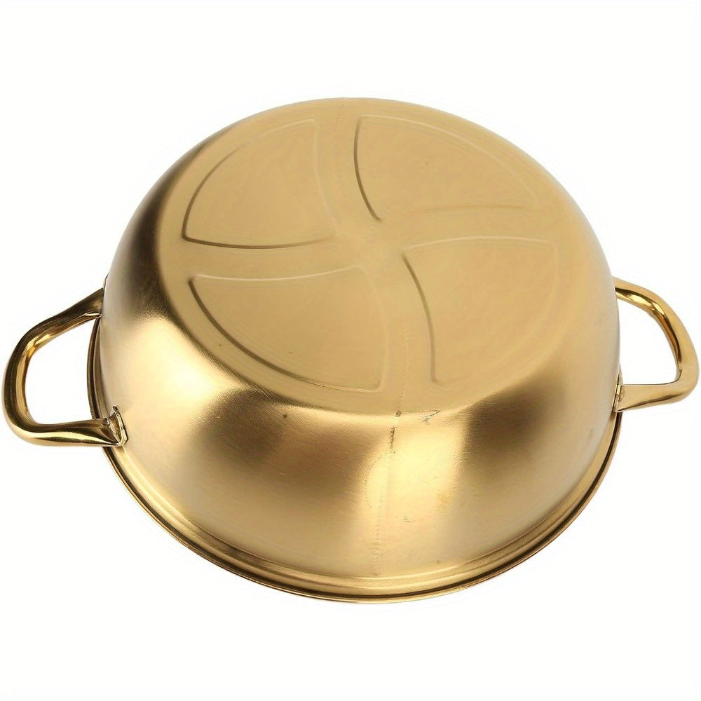 Dual-Sided Stainless Steel Hot Pot with Divider and Glass Lid 30.48cm for Induction