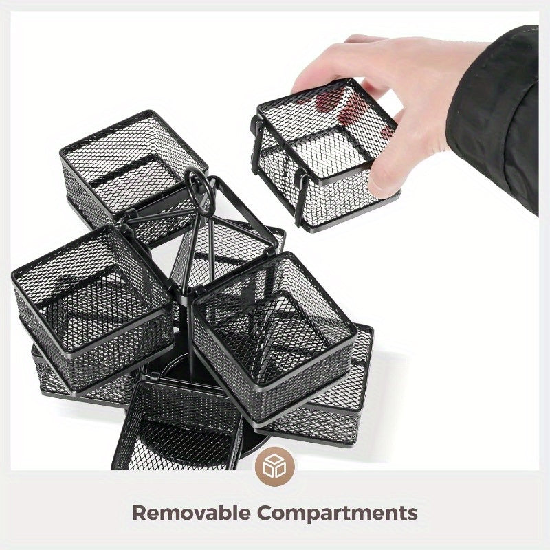 Tea Bag Organizer 360-Degree Spinning Carousel 8 Compartments Black Iron