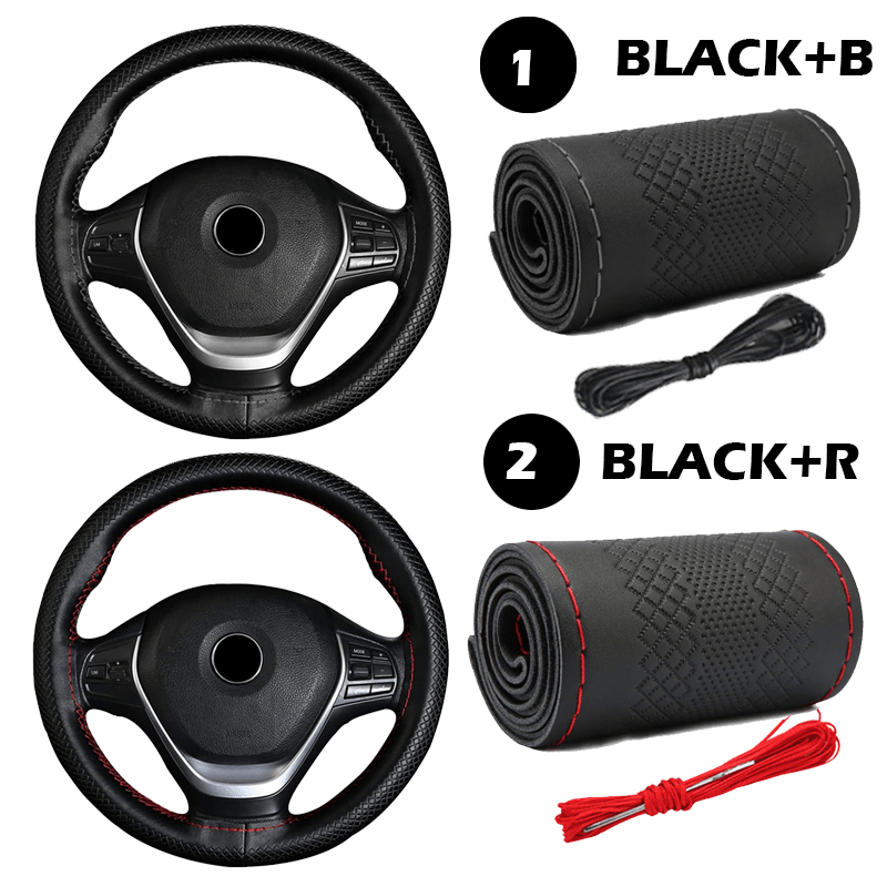 Cubierta de volante de cuero PU universal antideslizante negro rojo 38,1 cm