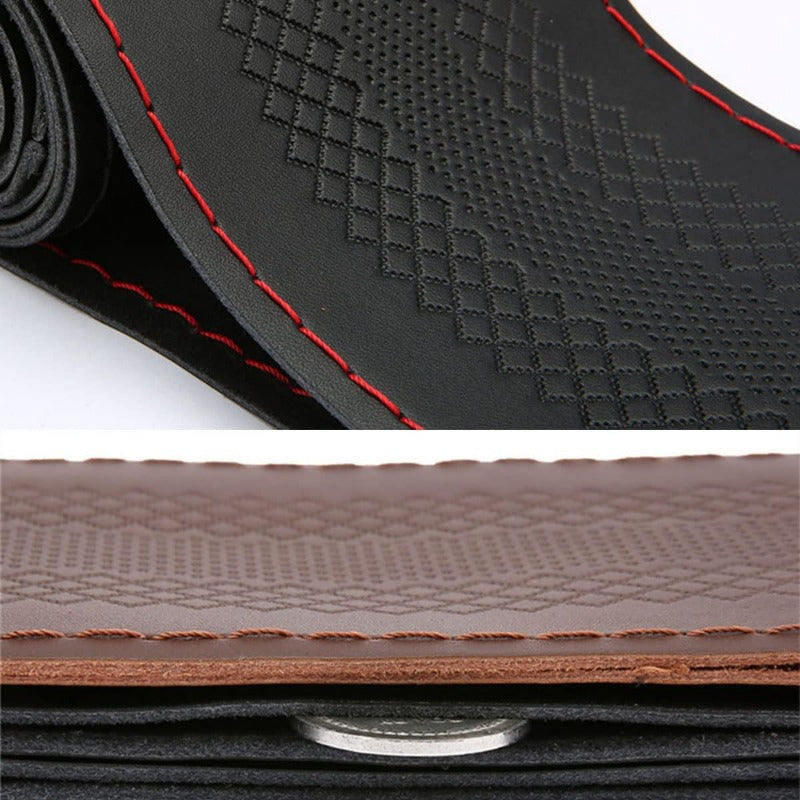 Cubierta de volante de cuero PU universal antideslizante negro rojo 38,1 cm