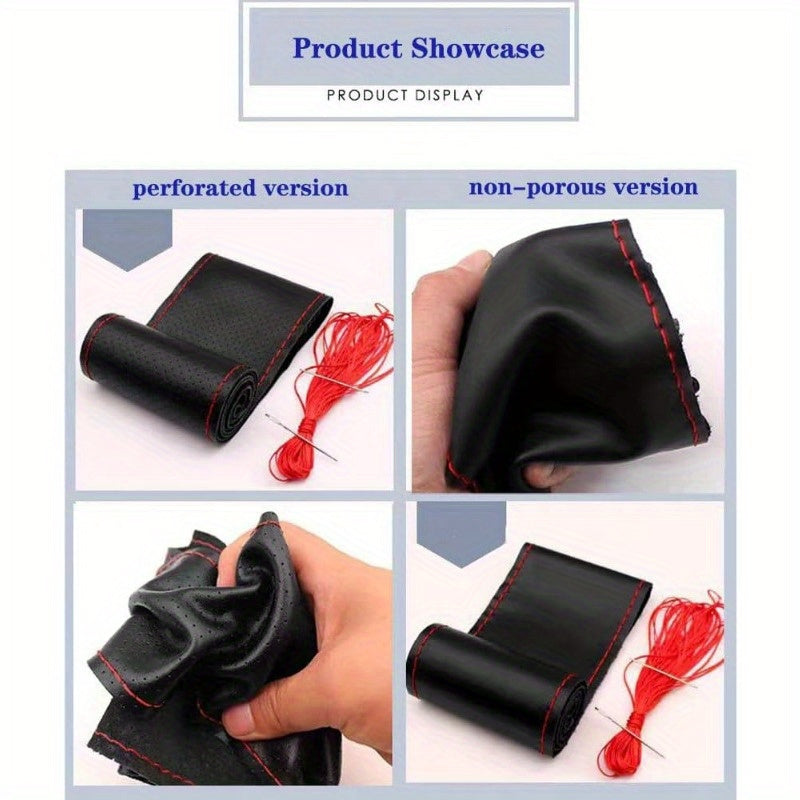 Cubierta de volante de cuero PU universal antideslizante negro rojo 38,1 cm