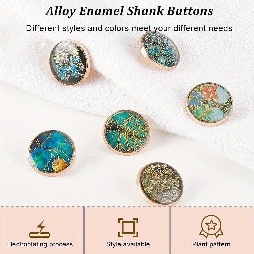 Set of 24 Enamel Shank Buttons Tree Inspired Assorted Colors Alloy Metal 18mm