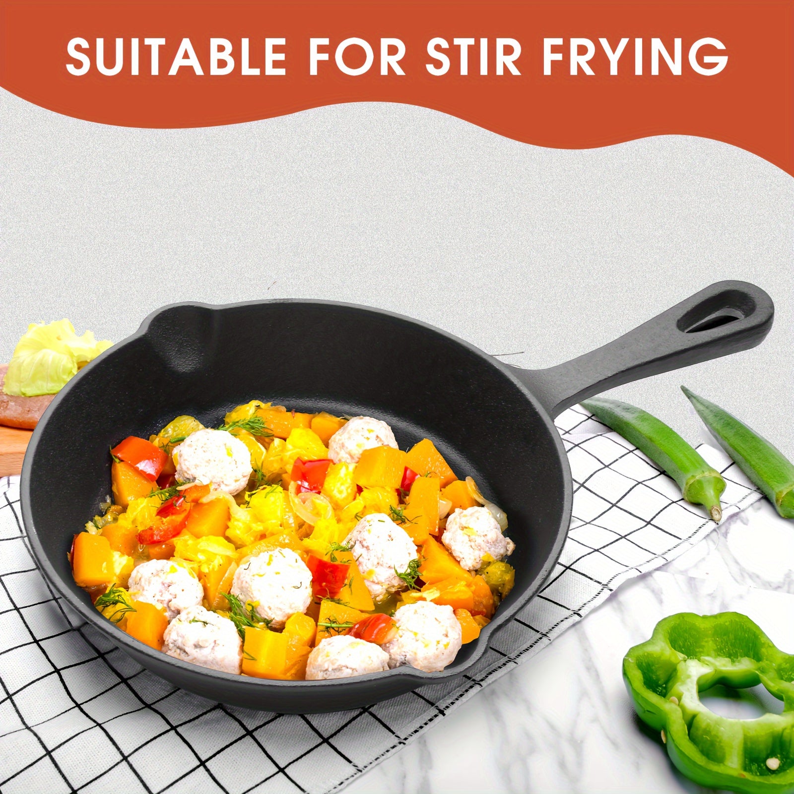 3 ta quyma temir qozonlar to'plami - Uy va restoran oshxonasi uchun bitta tutqichi bo'lgan yopishqoq qovurish qozonlari, qora rang