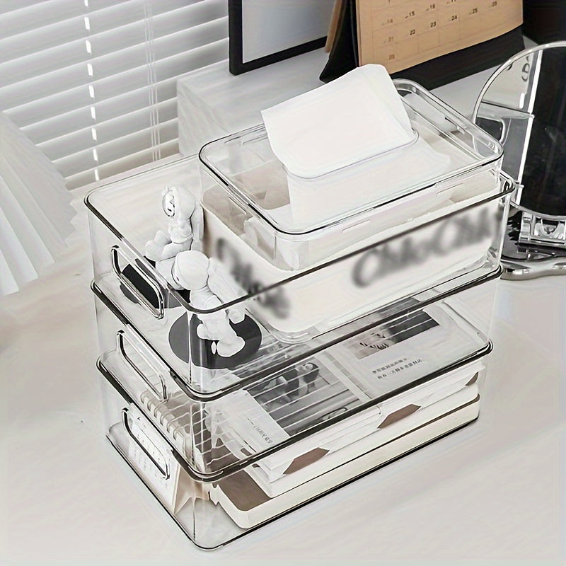 Stackable Clear Plastic Storage Bins for Kitchen Bathroom Desk Organizer