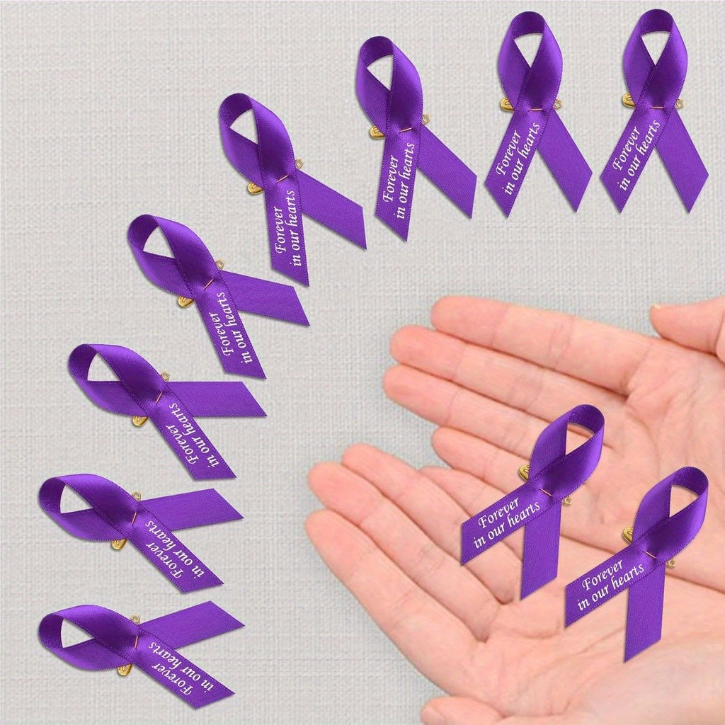 Memorial Ribbon Brooch Pins Set of 100 Satin Fabric Engraved Forever in Our Hearts for Funerals Mourning
