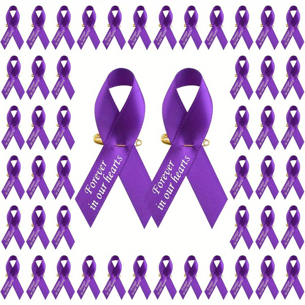 Memorial Ribbon Brooch Pins Set of 100 Satin Fabric Engraved Forever in Our Hearts for Funerals Mourning