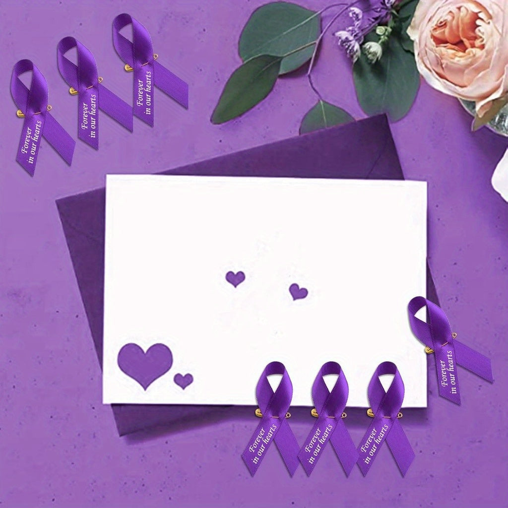 Memorial Ribbon Brooch Pins Set of 100 Satin Fabric Engraved Forever in Our Hearts for Funerals Mourning