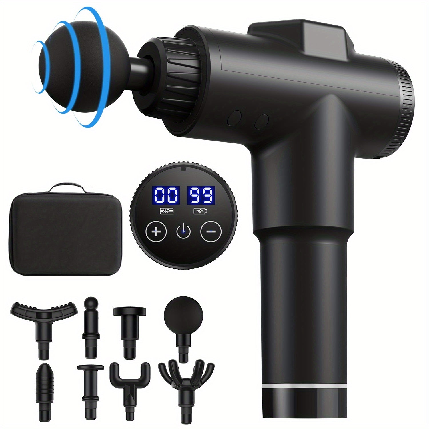 99 ta sozlanadigan tezlikka ega portativ elektr massaj mashinasi chuqur to'qimalar uchun perkusya va dam olish.