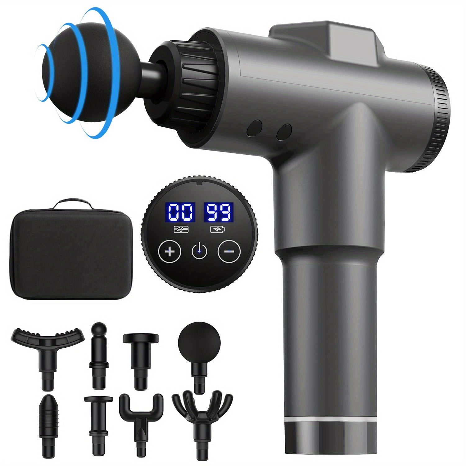 99 ta sozlanadigan tezlikka ega portativ elektr massaj mashinasi chuqur to'qimalar uchun perkusya va dam olish.