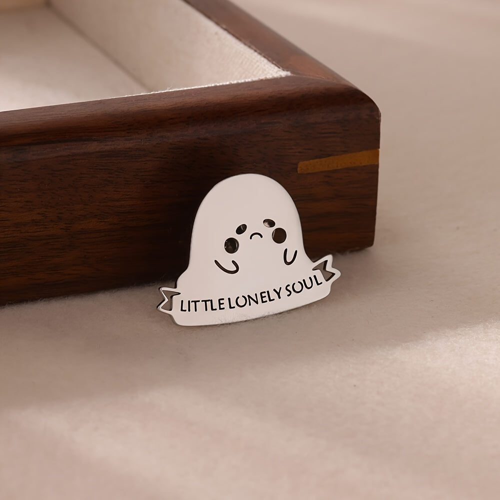 Stainless Steel Ghost Lapel Pin Halloween Edition Minimalist Cute Women Accessory