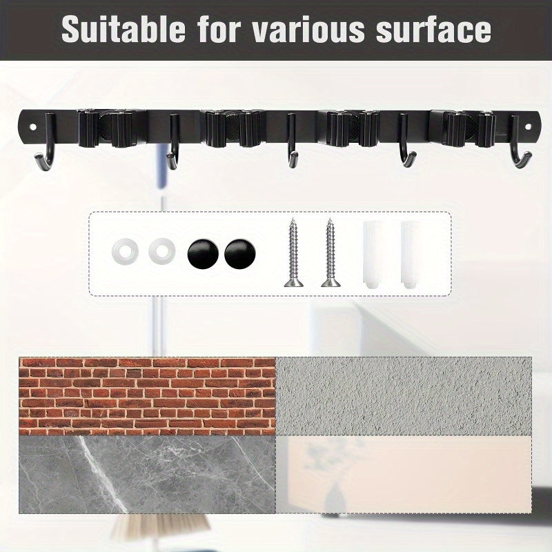 Og'ir yuk ko'taruvchi metall asboblarni tartibga soluvchi tokcha, 4 ta slot va 5 ta ilovasi bilan yashil va qora rangda. Bog' asboblari, supurgi, mopa va garaj uskunalarini devorga o'rnatish uchun mos keladi.