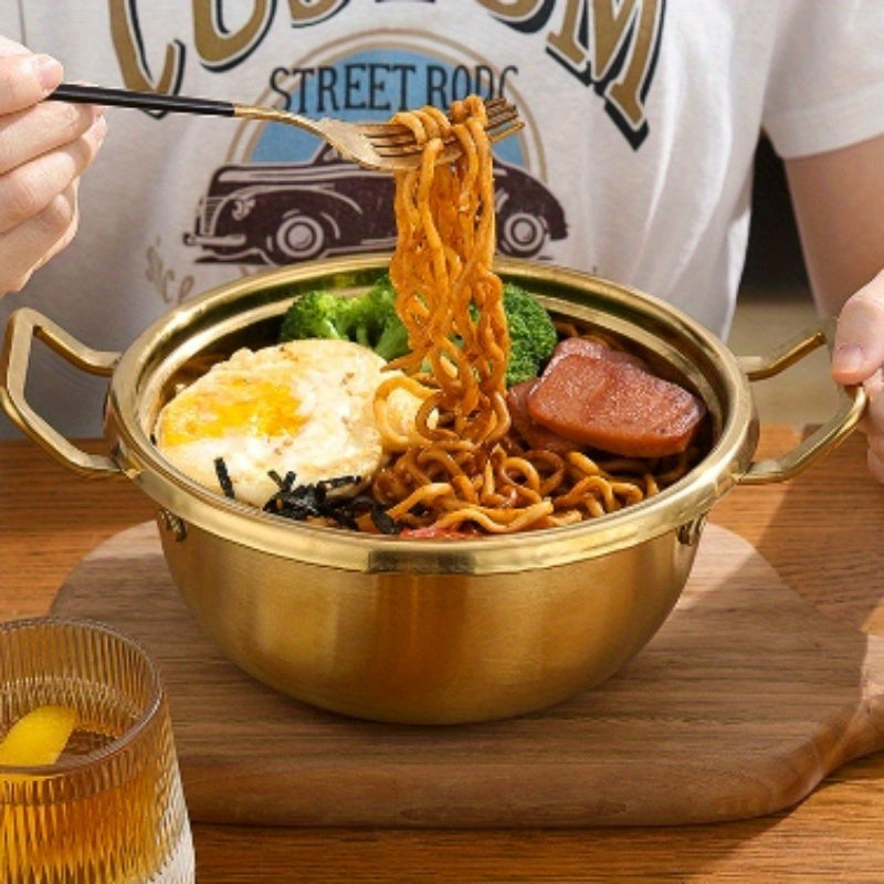 Корейский набор кухонной посуды из нержавеющей стали - бинауральные кастрюли для рамена с крышками, золотые суповые кастрюли для домашней кулинарии