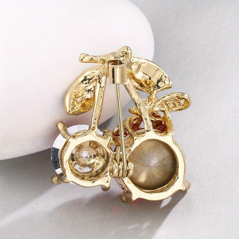 Set of 2 Alloy Brooch Pins Cherry Fruit Design Bee Leaves Fashion Accessories for Sweaters Dresses