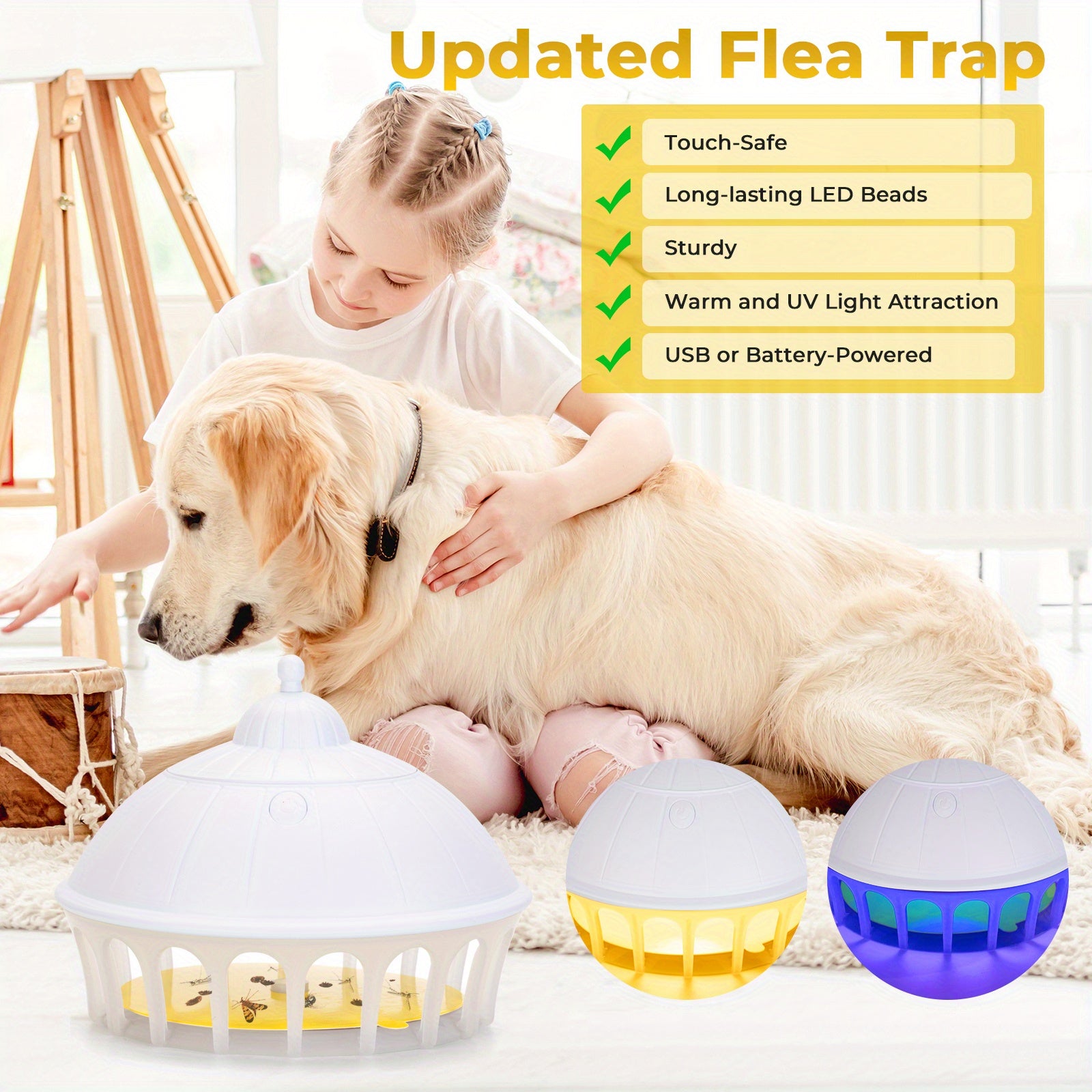 Portable USB Flea Trap Insect Catcher with LED Light Safe for Home Use