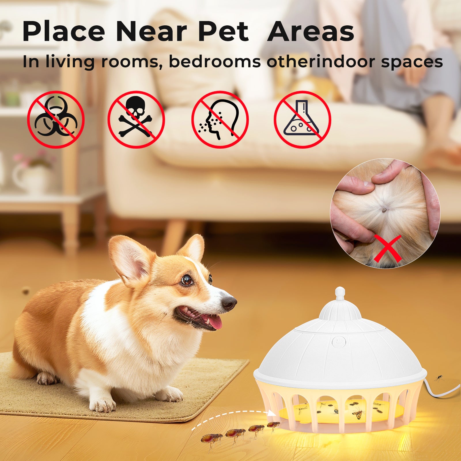 Portable USB Flea Trap Insect Catcher with LED Light Safe for Home Use