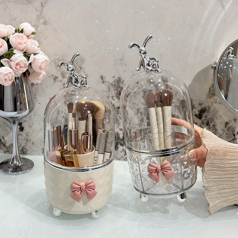 Clear Plastic Makeup Organizer with Dustproof Lid for Lipstick Brushes and Accessories