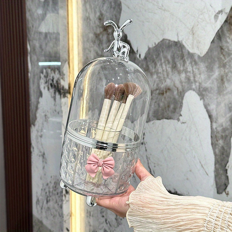 Clear Plastic Makeup Organizer with Dustproof Lid for Lipstick Brushes and Accessories