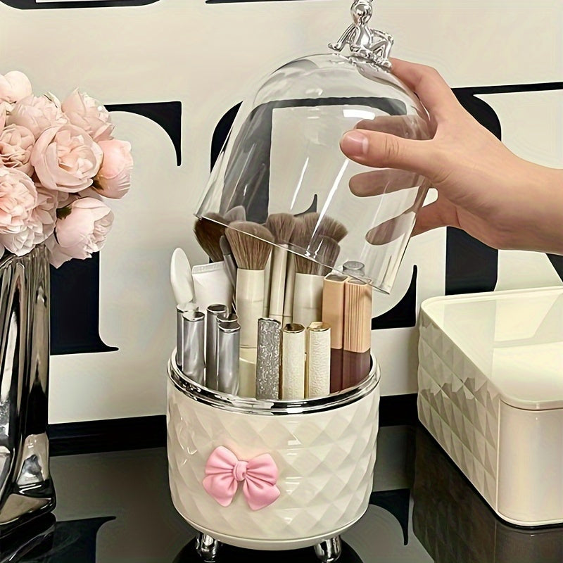 Clear Plastic Makeup Organizer with Dustproof Lid for Lipstick Brushes and Accessories