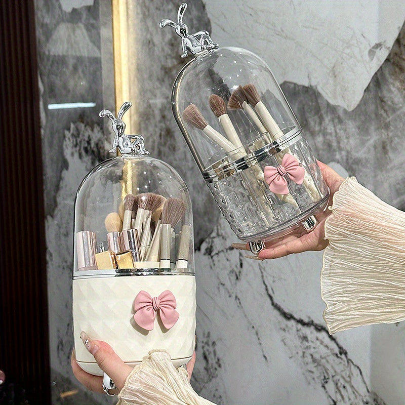 Clear Plastic Makeup Organizer with Dustproof Lid for Lipstick Brushes and Accessories