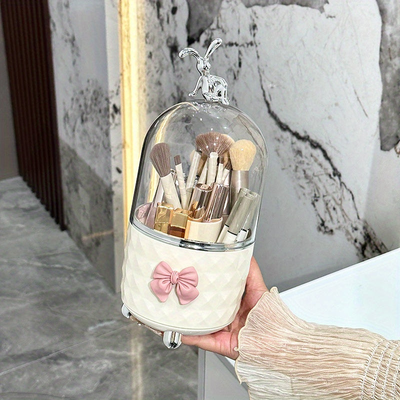 Clear Plastic Makeup Organizer with Dustproof Lid for Lipstick Brushes and Accessories