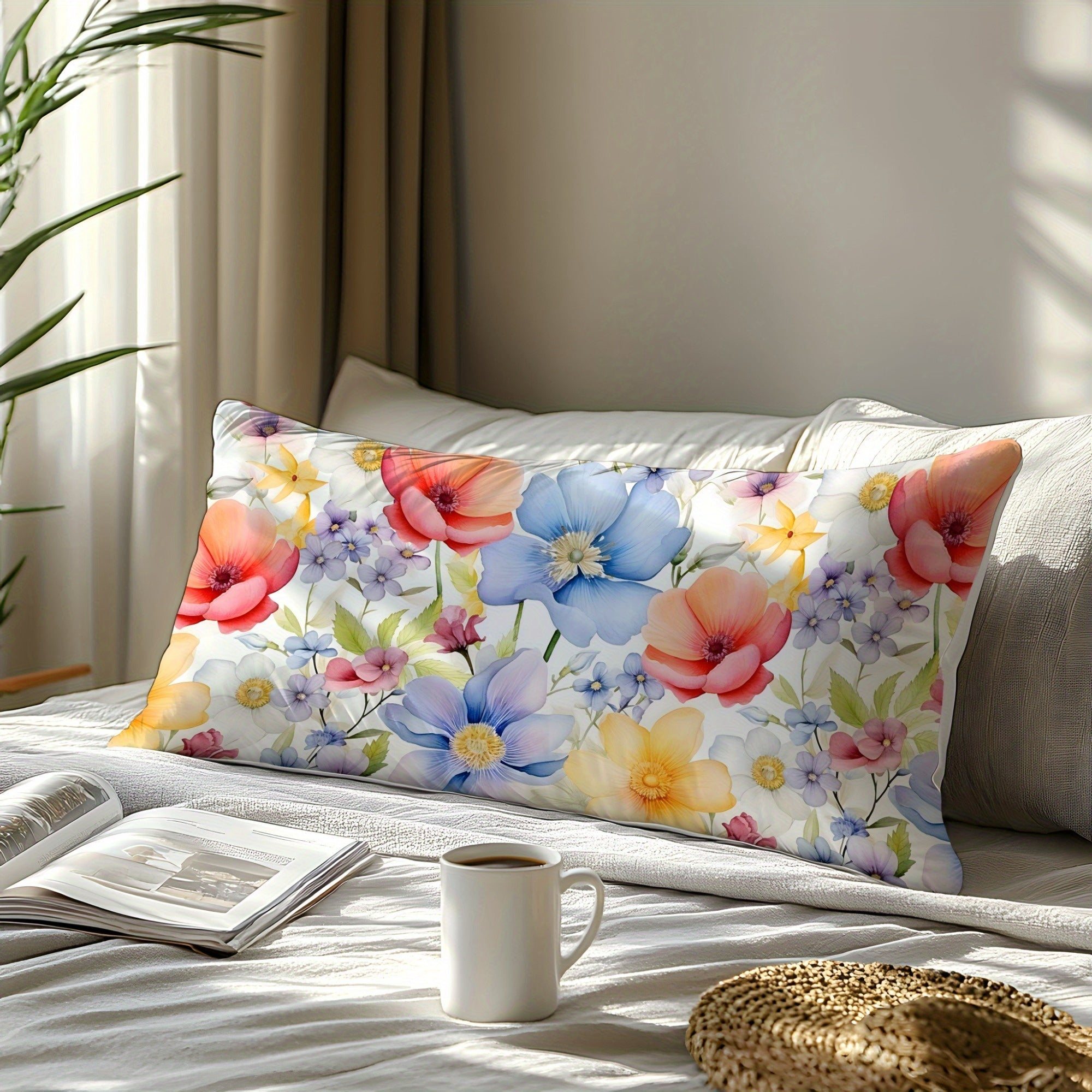 Machine Washable Full Flower Design Pillowcase Soft Natural Fiber 3D Floral Print