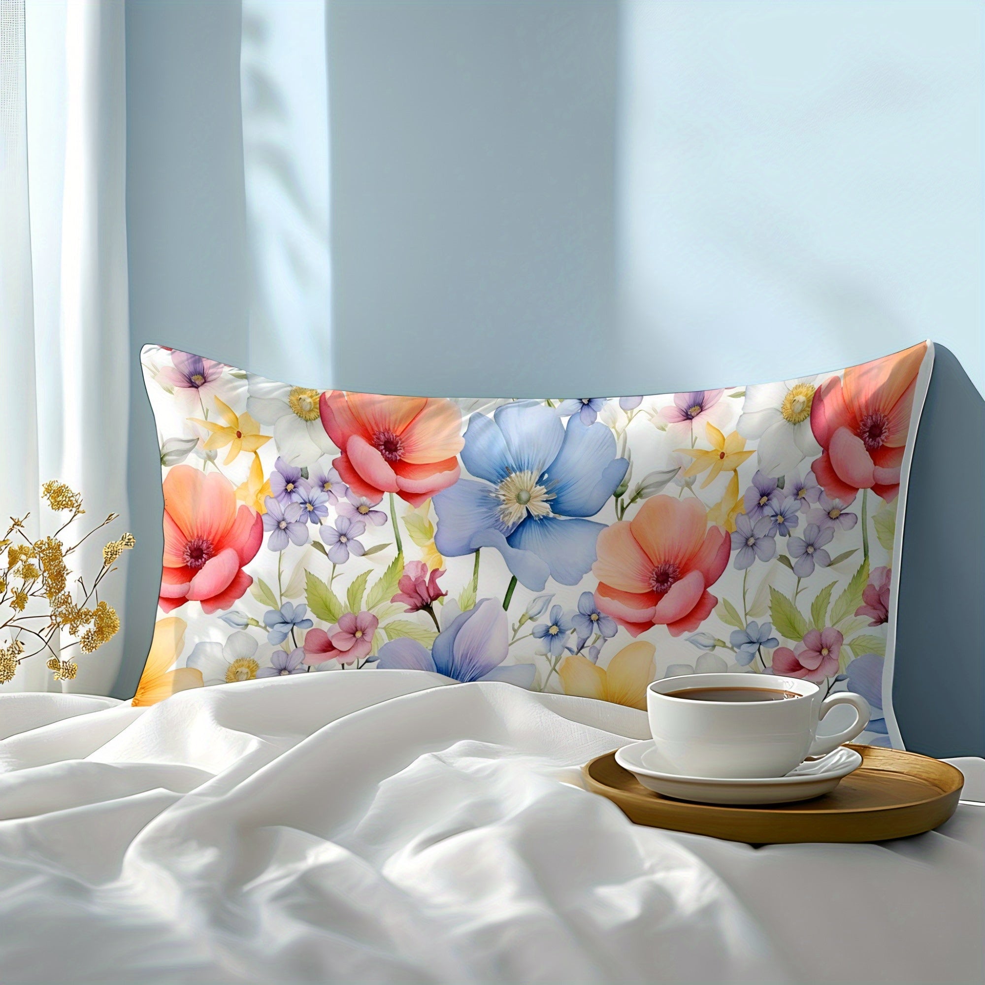 Machine Washable Full Flower Design Pillowcase Soft Natural Fiber 3D Floral Print