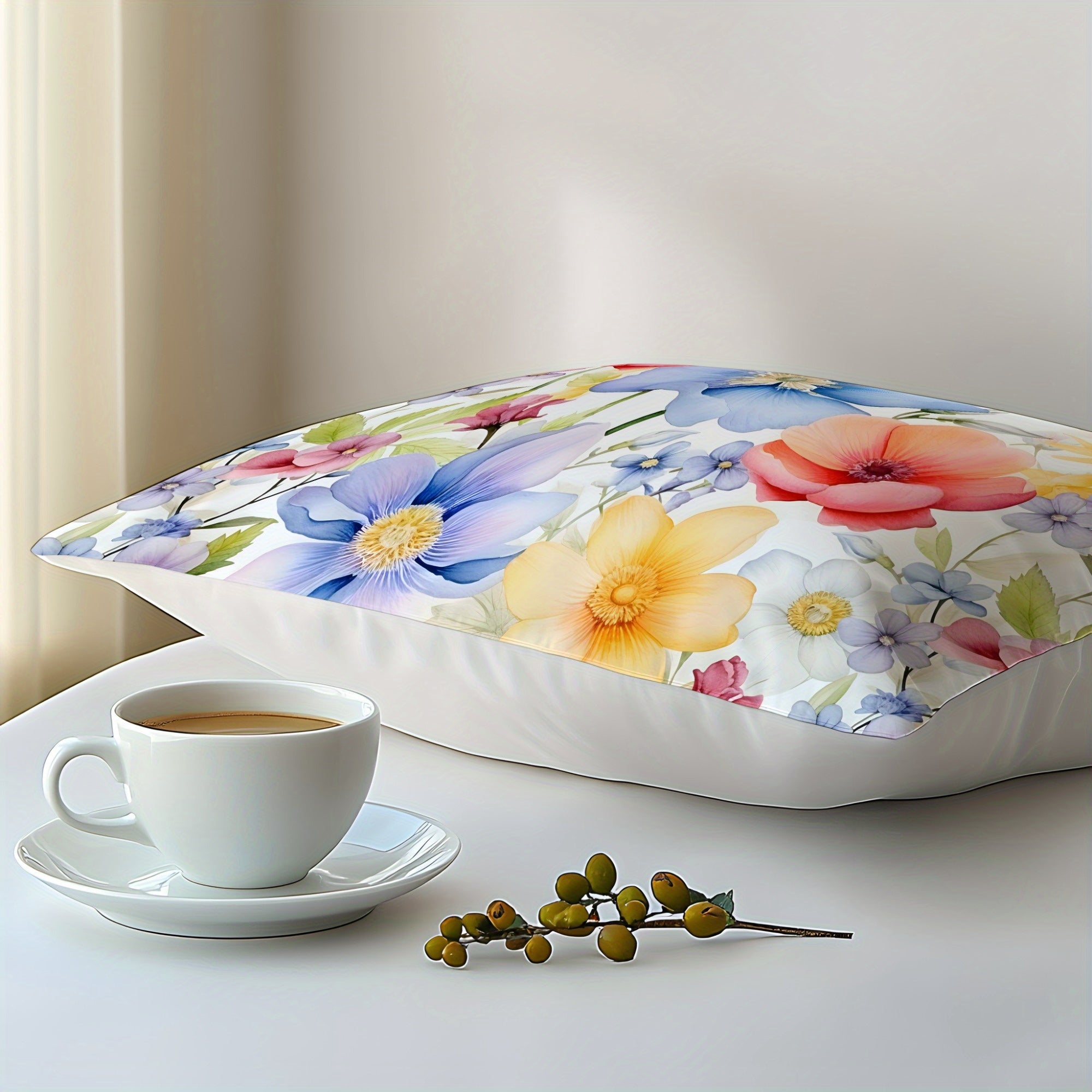 Machine Washable Full Flower Design Pillowcase Soft Natural Fiber 3D Floral Print