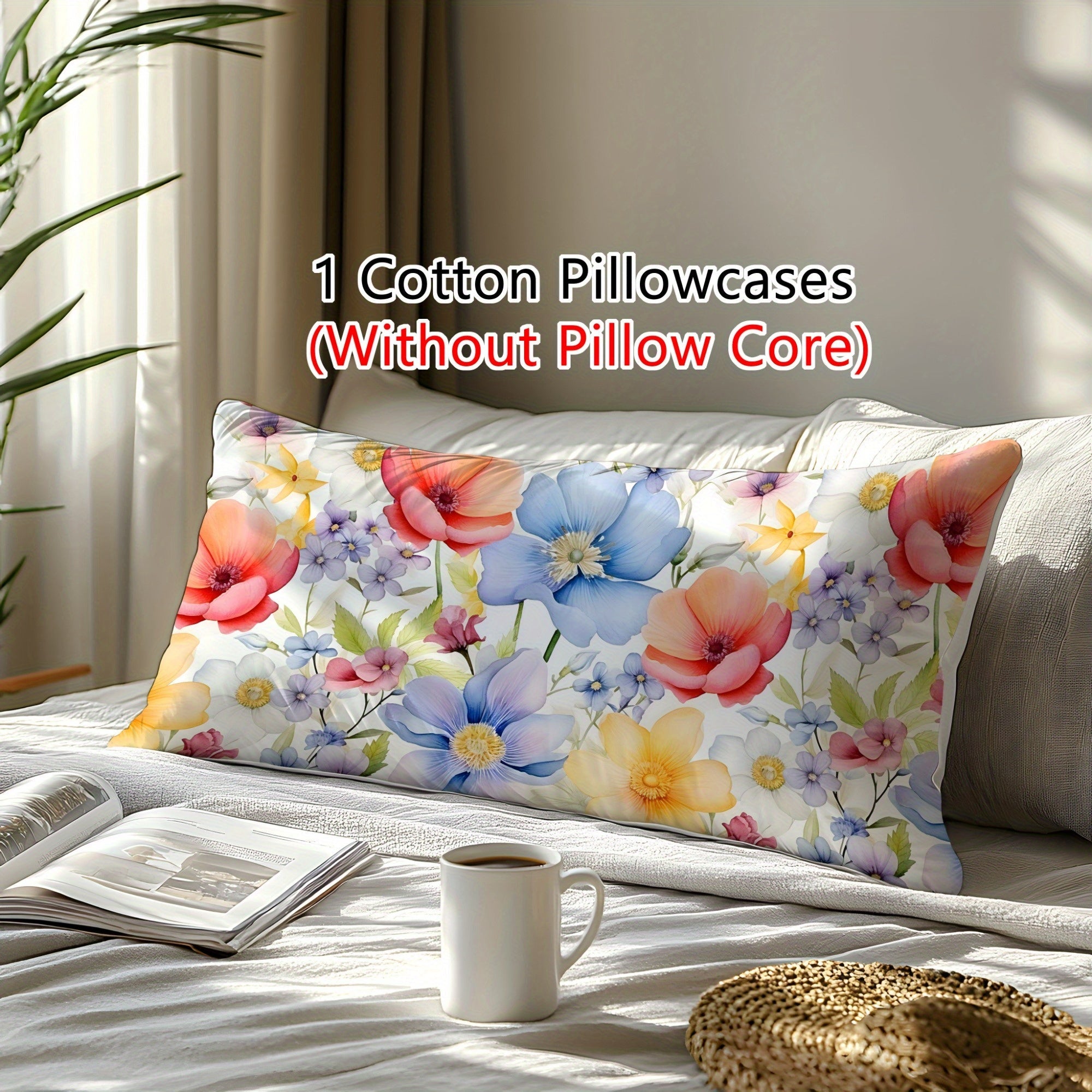 Machine Washable Full Flower Design Pillowcase Soft Natural Fiber 3D Floral Print