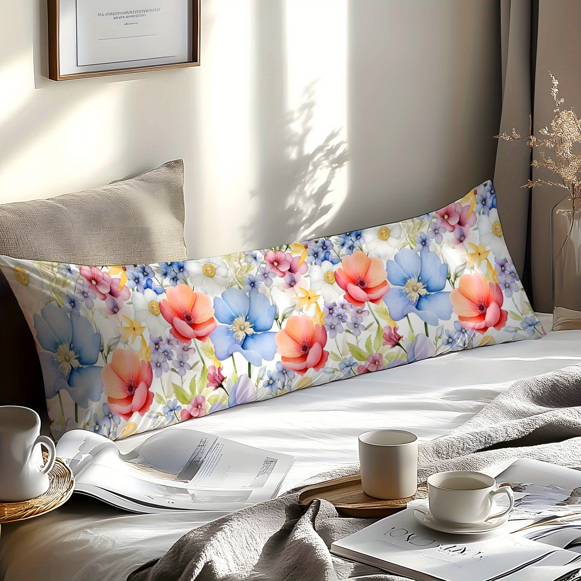 Machine Washable Full Flower Design Pillowcase Soft Natural Fiber 3D Floral Print