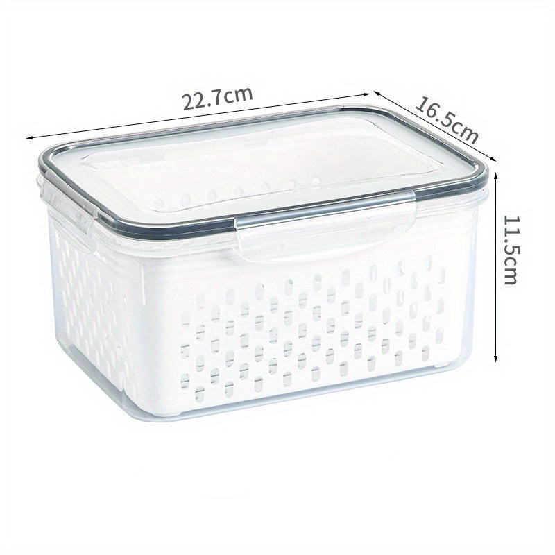 Set of Three Refrigerator Storage Boxes with Double-Layer Design for Fruits Vegetables Meat