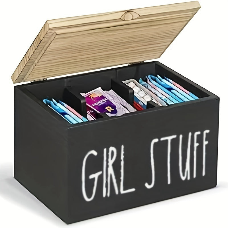 Wooden Bathroom Storage Box with Lid Removable Dividers for Girls Supplies