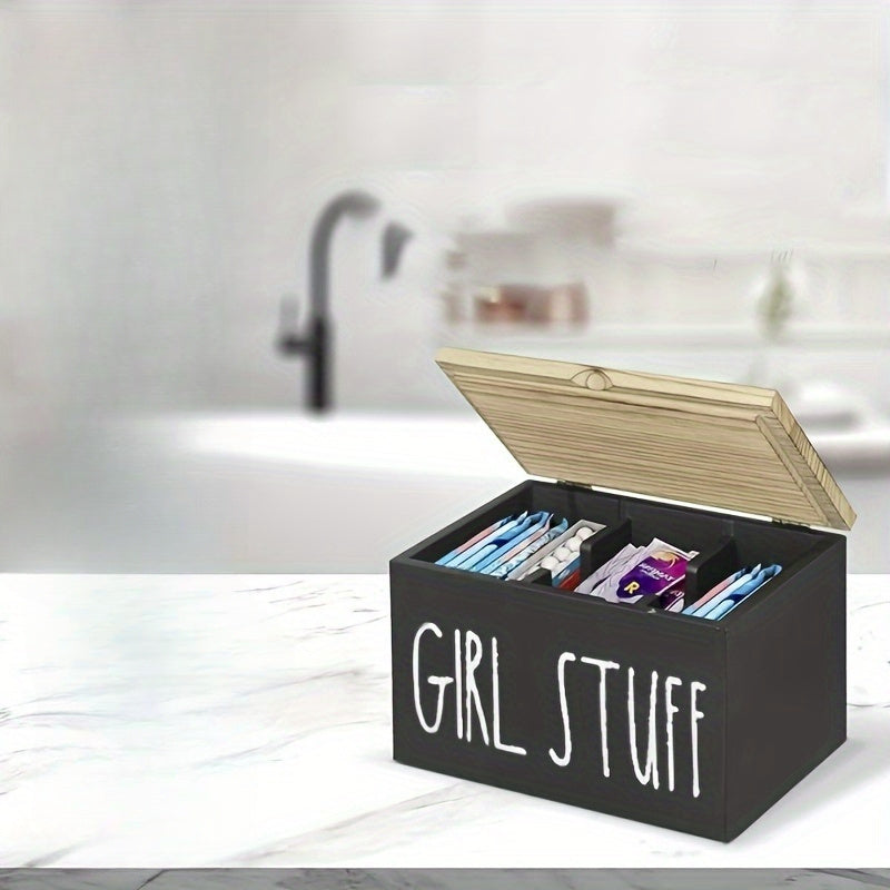 Wooden Bathroom Storage Box with Lid Removable Dividers for Girls Supplies
