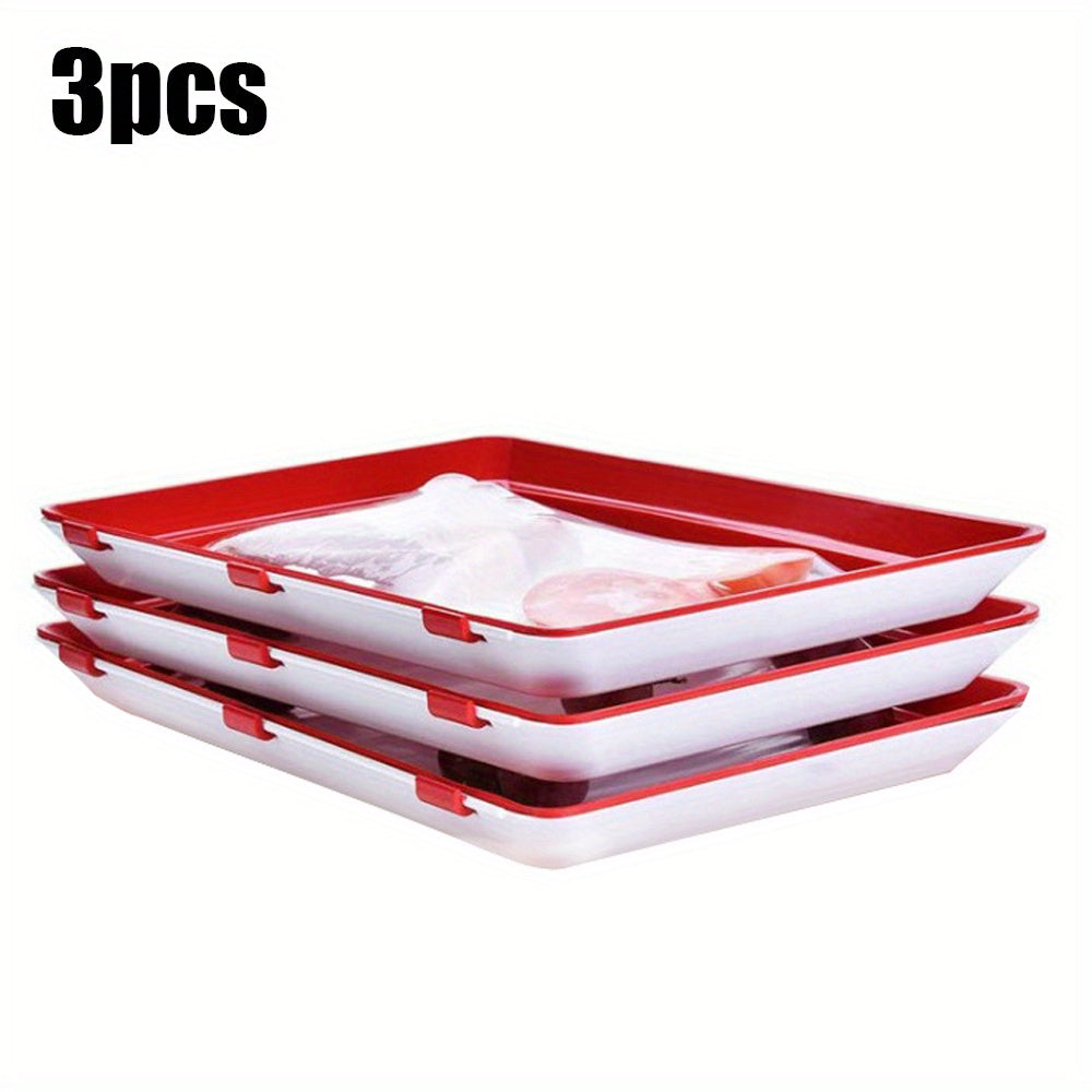 3-Pack Reusable Plastic Food Storage Trays for Kitchen Organization