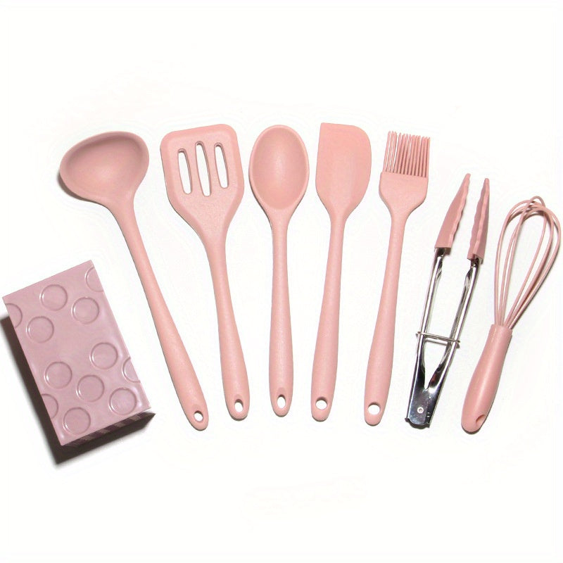 Silicone Kitchen Utensil Set 8 Pieces Nonstick Heat-Resistant Black Handles