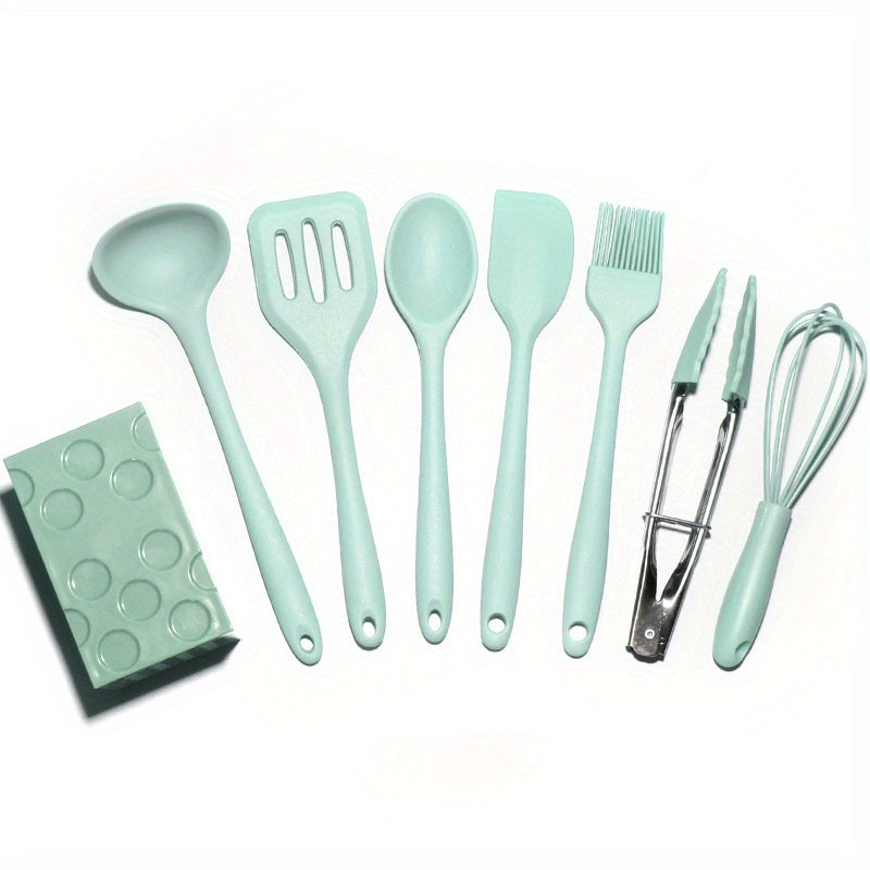 Silicone Kitchen Utensil Set 8 Pieces Nonstick Heat-Resistant Black Handles