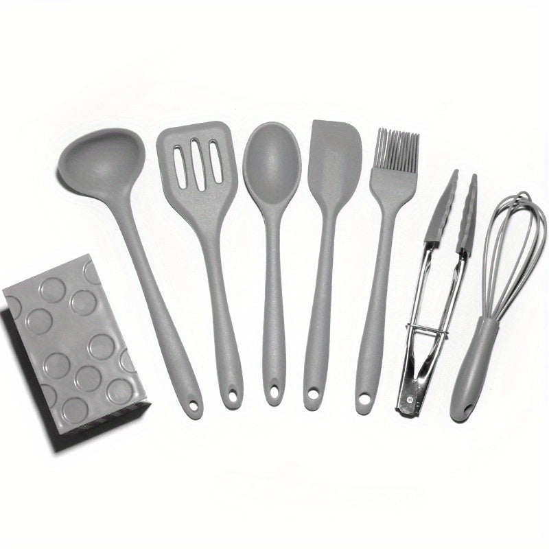 Silicone Kitchen Utensil Set 8 Pieces Nonstick Heat-Resistant Black Handles