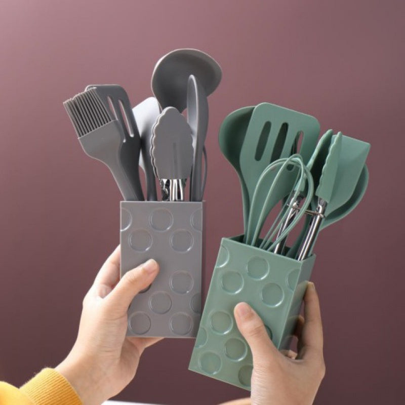 Silicone Kitchen Utensil Set 8 Pieces Nonstick Heat-Resistant Black Handles