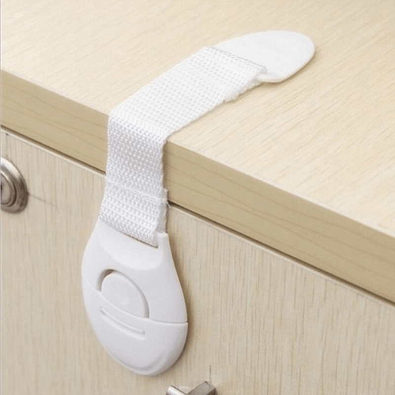 Set of 10 White Plastic Safety Cabinet Locks with Adjustable Childproofing Straps