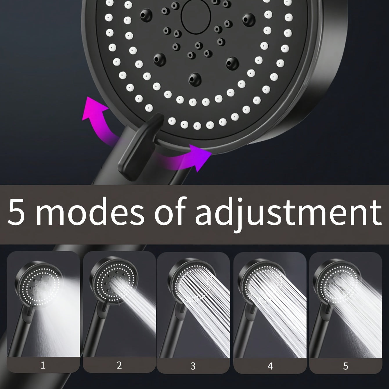 Cabezal de ducha de mano con 5 modos ajustables, montaje en pared, accesorio de plástico para baño