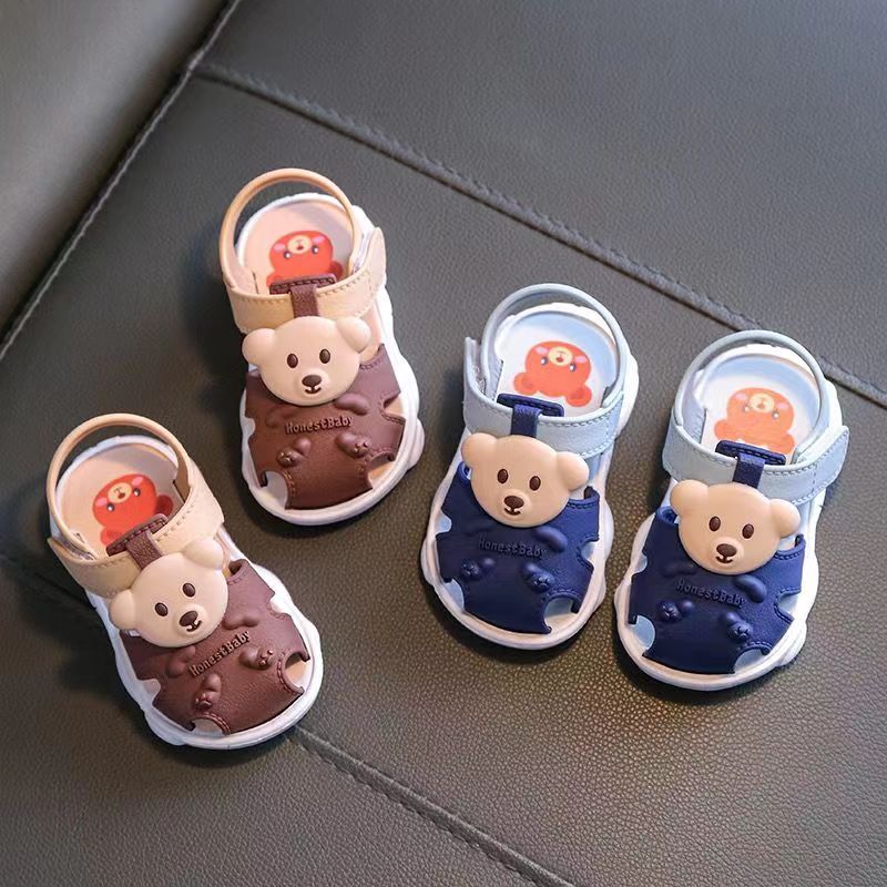 Unisex Toddler Cartoon Bear Sandals PVC Non-Slip Adjustable Indoor Outdoor