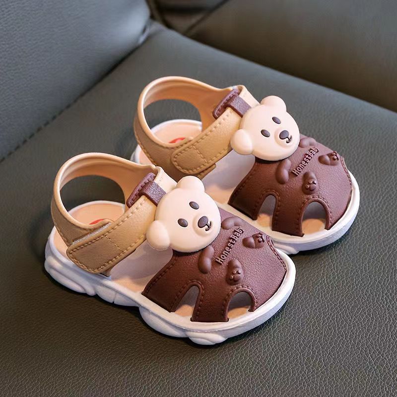 Unisex Toddler Cartoon Bear Sandals PVC Non-Slip Adjustable Indoor Outdoor