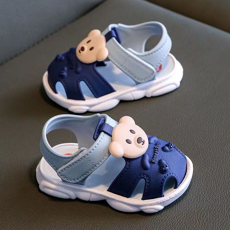 Unisex Toddler Cartoon Bear Sandals PVC Non-Slip Adjustable Indoor Outdoor