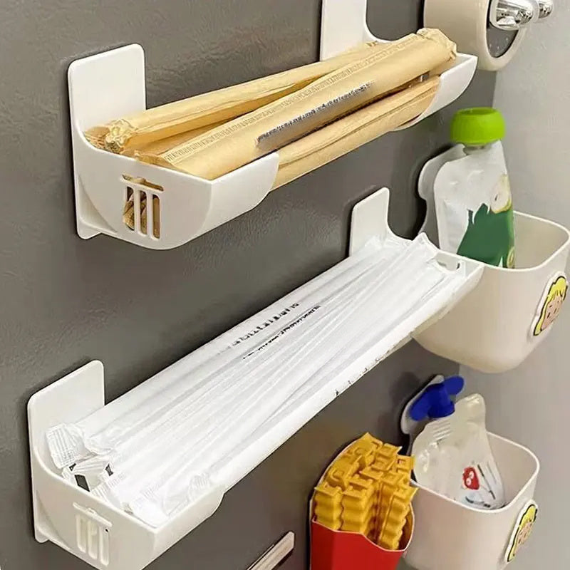 Wall-Mounted Storage Organizer for Refrigerator Side Plastic Wrap and Bag Holder