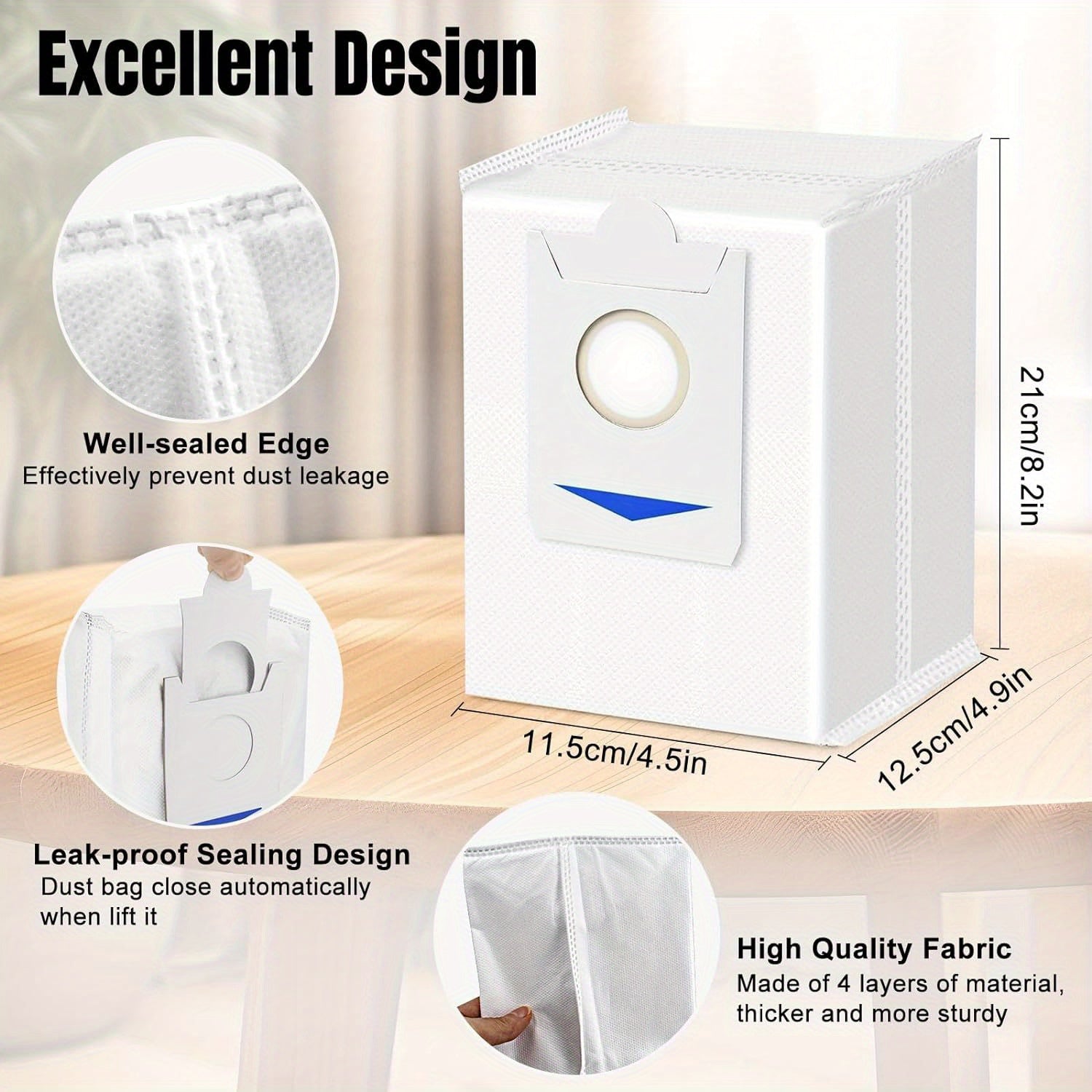 Set of 4 High-Quality Dust Bags for Robot Vacuums with Activated Carbon Filtration